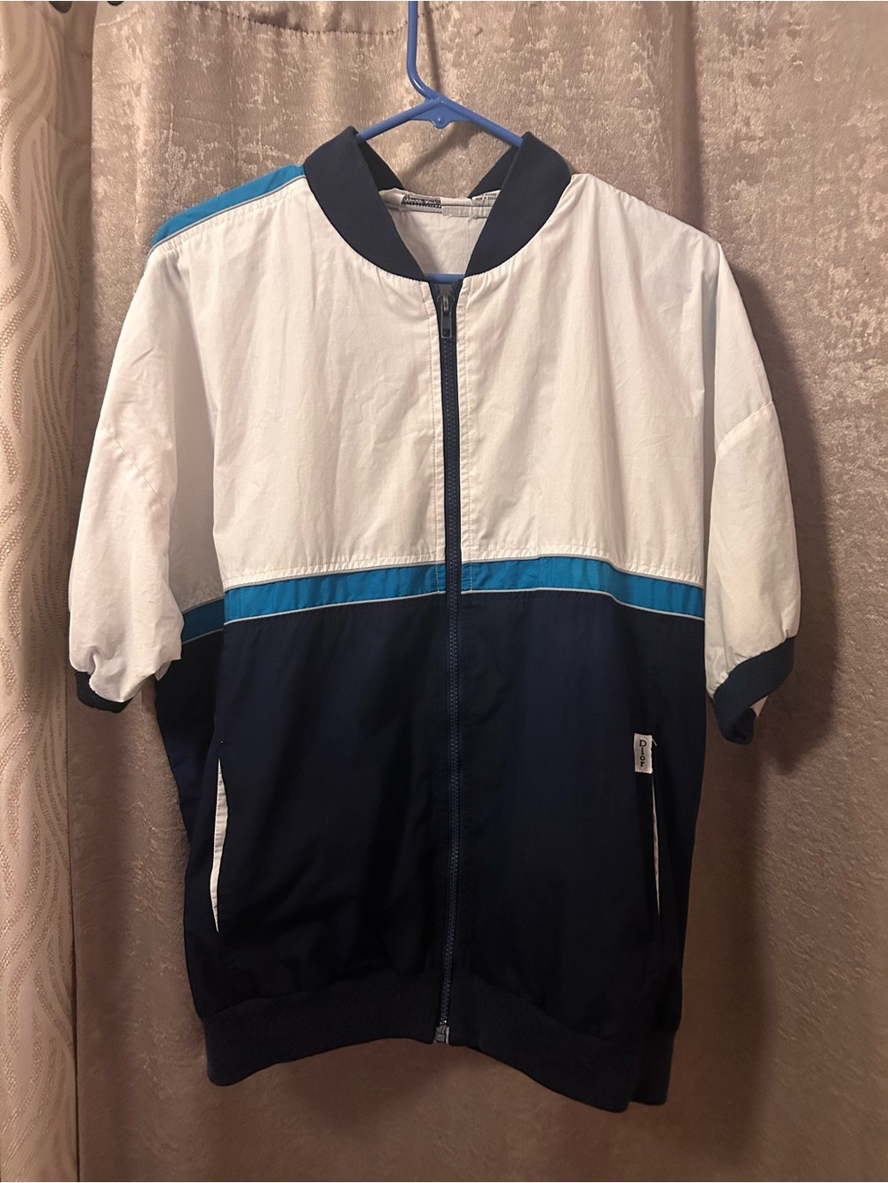 Vintage Dior White and Navy Short-Sleeve Polo Windbreaker cotton blend preppy